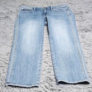 Lucky Brand Sweet Crop Jeans Womens 12 12/31 Embroidered Leg Seam Denim Distress